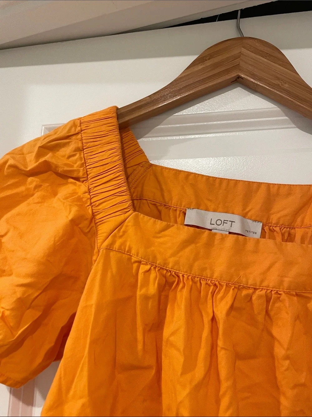LOFT Bright Orange Square Neck Puff Sleeve Top xxs petite